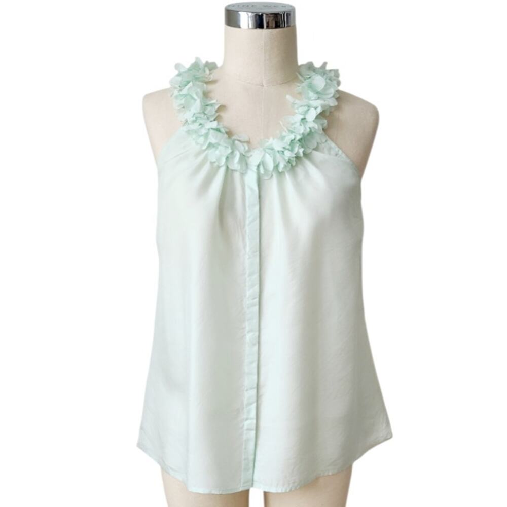 J. Crew Factory Silk Ruffle Blouse S Mint Green Preppy Office Resort Wear Top